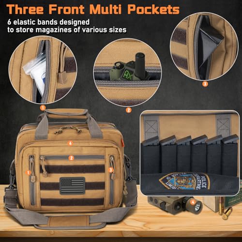 Image of Pistol Case, Gun Range Bags For 2 Pistols 6 Magazines Carrying Shooting Bag with Lockable Zipper for Shooting Range Outdoor Hunting