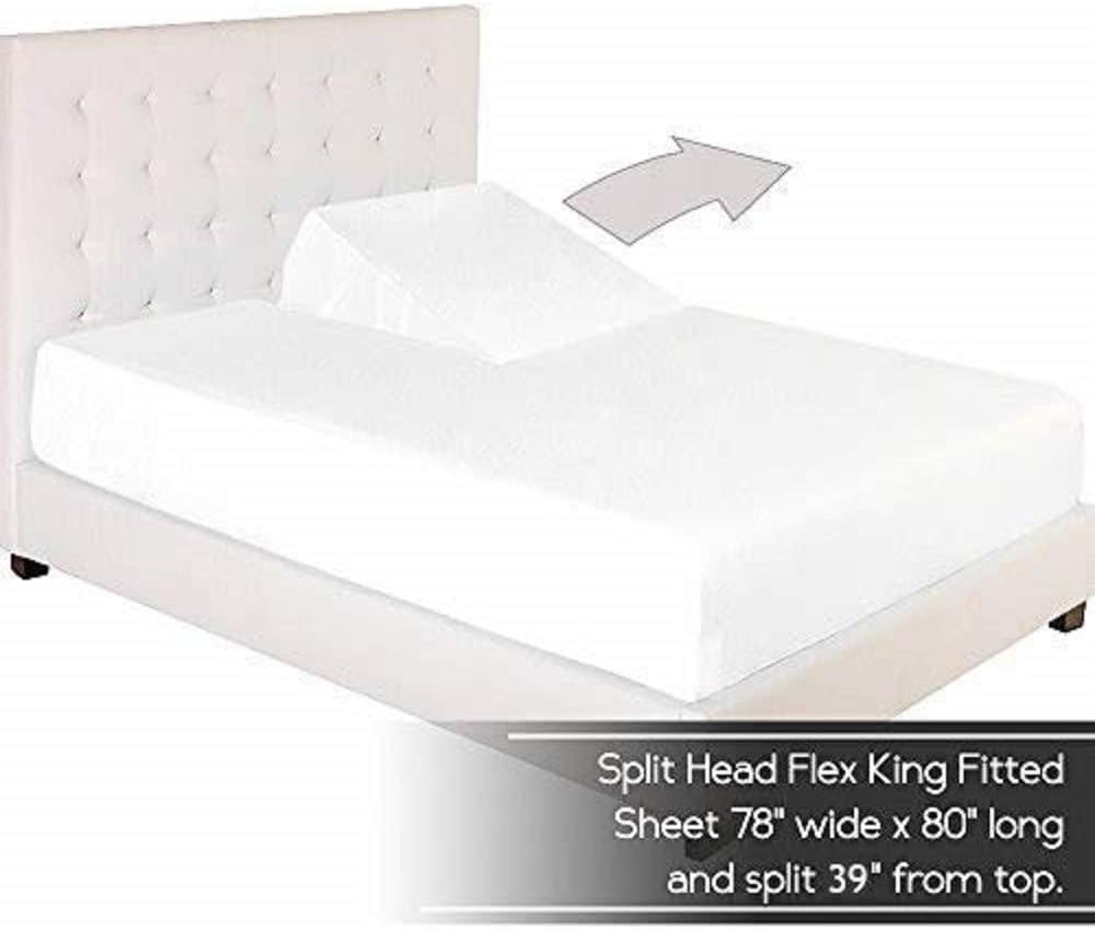 Top Split Head Sheet Set King Size - Adjustable Bed Base-King Ivory Solid 100% Egyptian Cotton Sheets Fits Upto 21'' deep 600-Thread-Count - Split 39 inches Down from The top