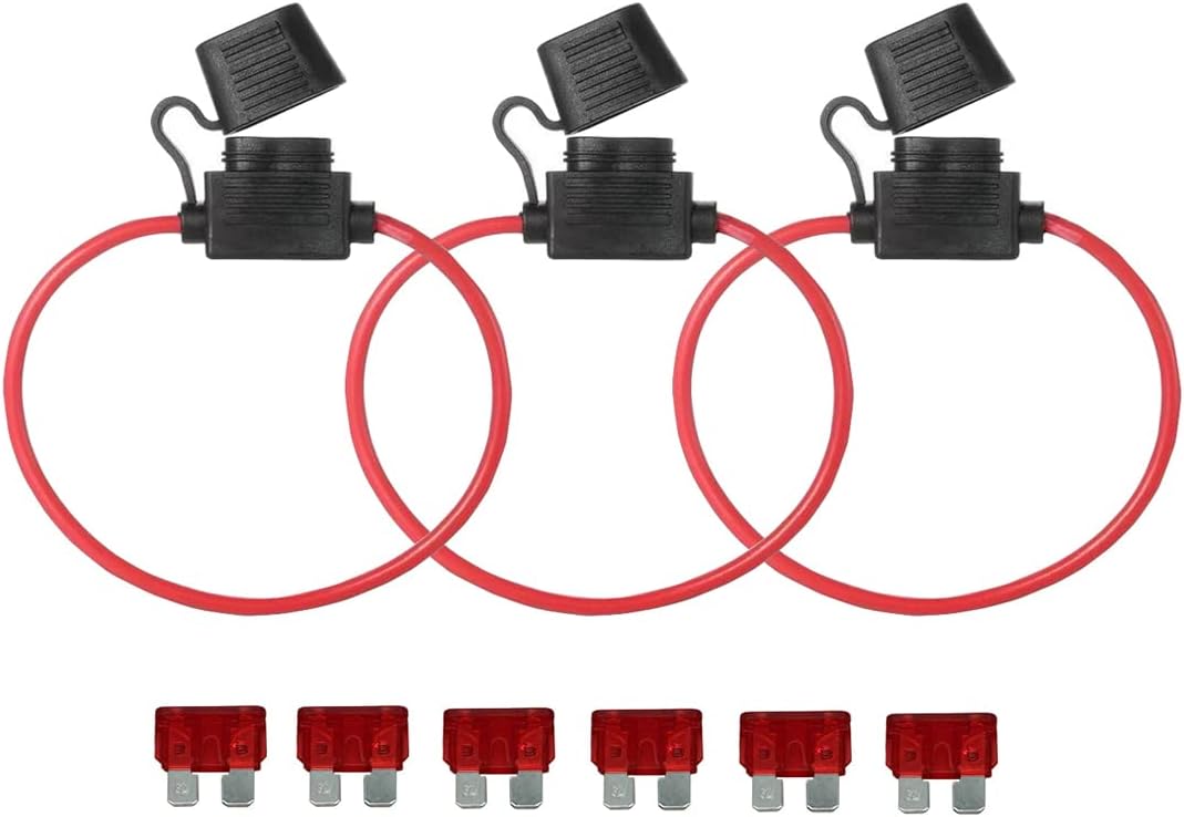 Automotive Car Truck in-line 16 Gauge Fuse Holder for Regular Standard Blade Type Fuse 3 Pieces + 6 Pieces Standard Blade Fuse 10Apm
