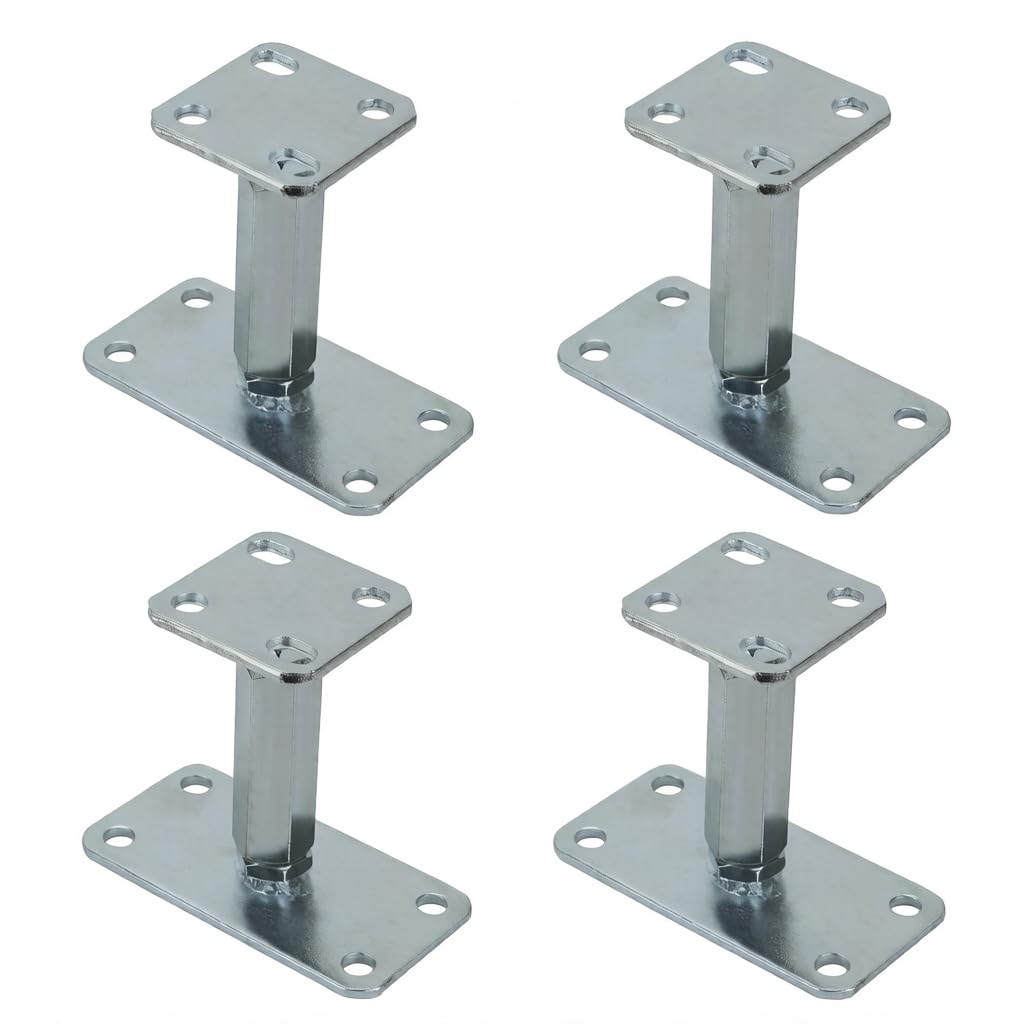 4 Pièces de Supports de Poteau Réglables en Hauteur 140-200 mm, Pied de Support en Acier Galvanisé avec Plaque Inférieure 160x80 mm et Plaque Supérieure 80x80 mm – Base Stable pour Poteaux en Bois pou