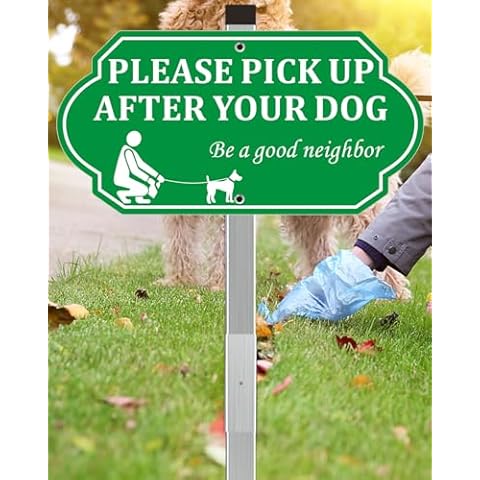 i-CowFun Heavy Duty Metal Clean Up After Your Dog Signs, 14" x 7" Aluminum Pick Up After Your Dog Sign With 28" Stake, Be A Good Neighbor Please Pick Up Your Dogs Poop Yard Sign, Polite, Weather Resistant Cover