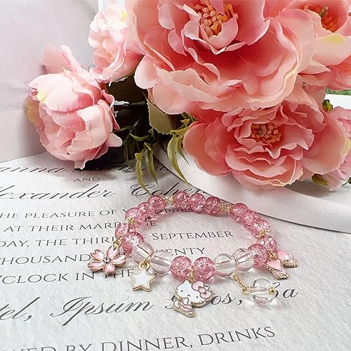 CJIAYUJEW Cute Bracelet Crystal Pearl Bracelets, Anime Elastic Stretch Crystal Bead Bracelet Lovely Cartoon Elastic Beaded Bracelets for Women3