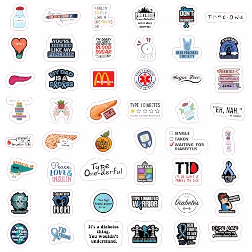 Image of 100Pcs Funny Diabetes Stickers for Water Bottle & Laptop - Gifts for Diabetics, Diabetes Awareness Month, Waterproof Vinyl Decals, Gifts for Women & Men