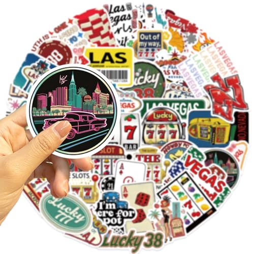 Image of 50Pcs Las Vegas Stickers, Cute Nevada Las Vegas City Waterproof Vinyl Laptops Decorative Decals, WLJIAO Kids Girls Water Bottles Luggage Journal Phone Guitar Party Gift Graffiti Sticker Pack