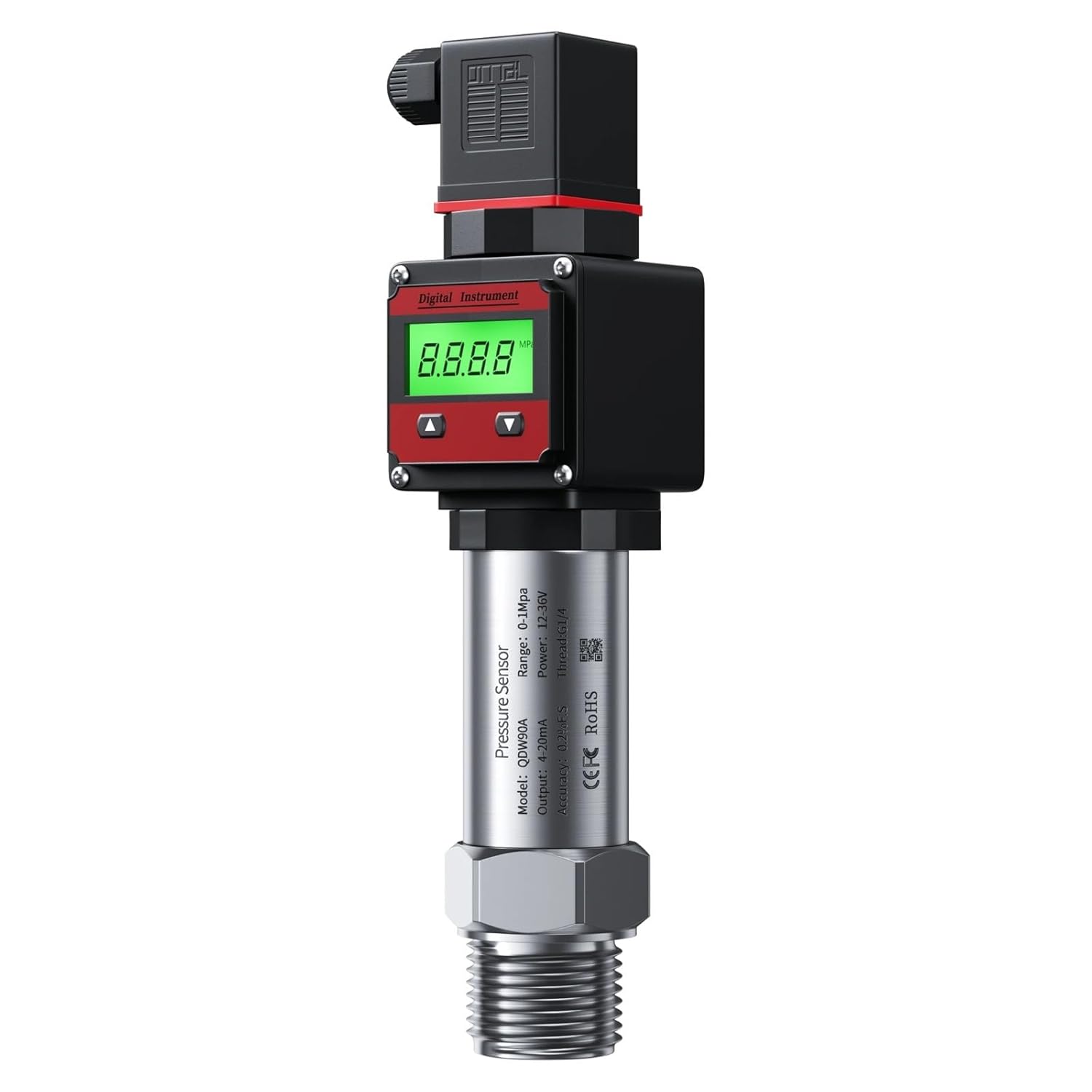 QDX50A -0.1-0-100Mpa LCD Pressure Transmitter 4-20mA RS485 Output G1-2 Water Tank Oil Gas Sensor Pressure Transducer 1Pcs(4-20mA Output,0-4Mpa)