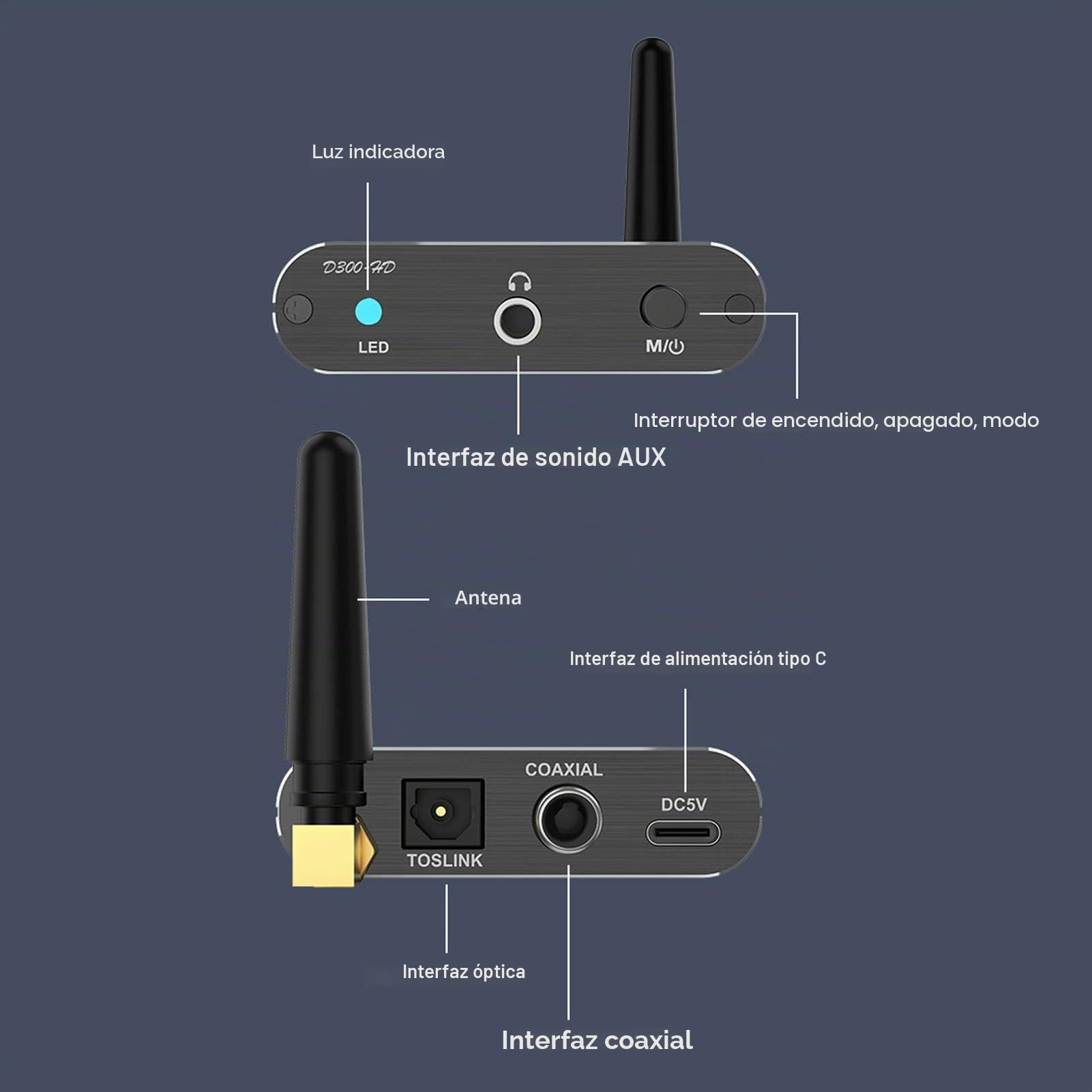 Receptor Bluetooth, Receptor de Música Bluetooth 5.2, Salida Coaxial óptica HiFi AUX, Adaptador de Audio Inalámbrico para Altavoces de Auriculares Estéreo Domésticos