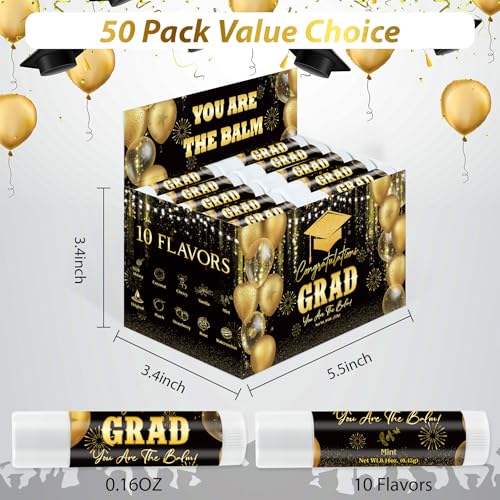 Image of 50 Pack Graduation Lip Balms Party Gifts Bulk Congrats Grad Class of 2026 You Are The Balm School College Inspirational Graduation Gifts for Students Her Him Women Men Friends Classmates, Black