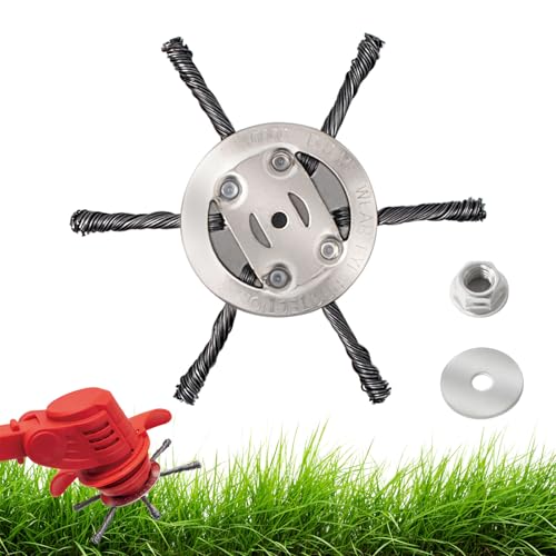 JAMSSOW Steel Wire Grass Trimmer Head 6 inchs Solid Steel Wire Brush Strimmer Head Strimmer Attachments for Lawn Rotating Replacement Tool Garden Moss Rust Weed Removal(6 Head)
