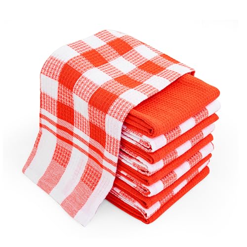 Chef Pomodoro Paños de cocina Gofre - Paquete de 10 - Trapos Cocina Algodón 100%, Bayetas de 38 cm x 63 cm - Trapos de Cocina para Secar - Textiles de Cocina (Pack de 10, Naranja)
