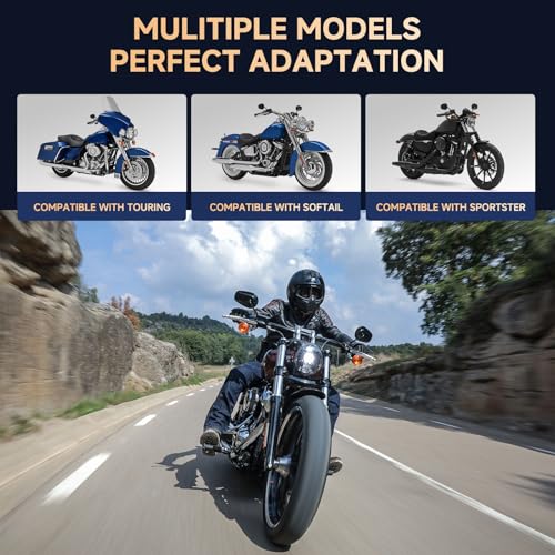 Image of Motorcycle Mirrors - Long Stem 8mm Motorcycle Handlebar Rearview Side Mirrors Compatible with Harley Road King,V-ROD, Sportster, Dyna, Softail, Street Electra Road Glide 1982-2025 Black Tapered