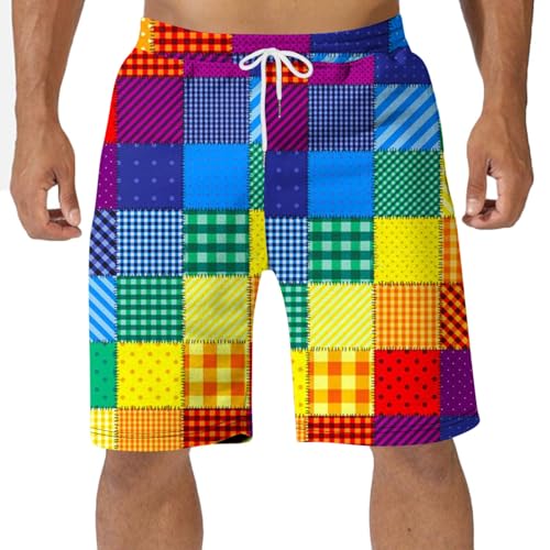 Muscularfit Swimming Shorts for Men 2024 Trendy Plaid Elastic Waist Pajama Pants 5 Inch Inseam Bathing Suit Breathable Shorts