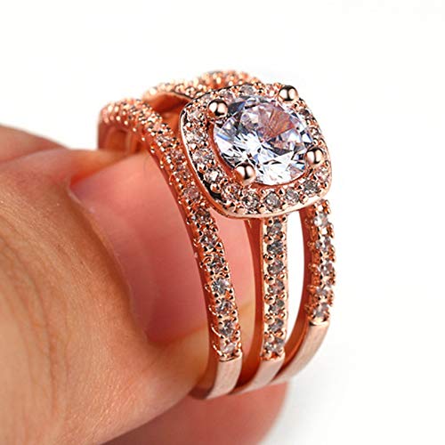 Jude Jewelers Silver Rose Gold Three-in-One Wedding Engagement Bridal Halo Ring Set (Rose Gold, 12.5) - Thumbnail 4