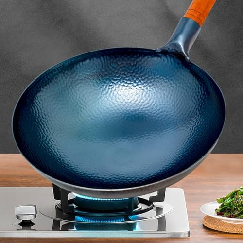 Wok de hierro tradicional chino con tapa y mango de madera 36 cm miniatura 2