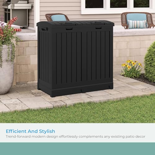 Image of Suncast Dual Trash Hideaway Cabinet for Garbage and Recycle Bags, Discrete Outdoor Trash Cabinet with Concealed Trash Bag Holders, Holds Two 33-Gal. Bags, Made in the USA