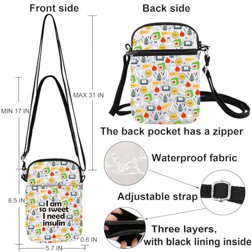 KEYCHIN T1D Crossbody Bag Diabetes Awareness Gifts I'm So Sweet i Need Insulin Gifts Type 1 Diabetes Warrior Shoulder Bag2