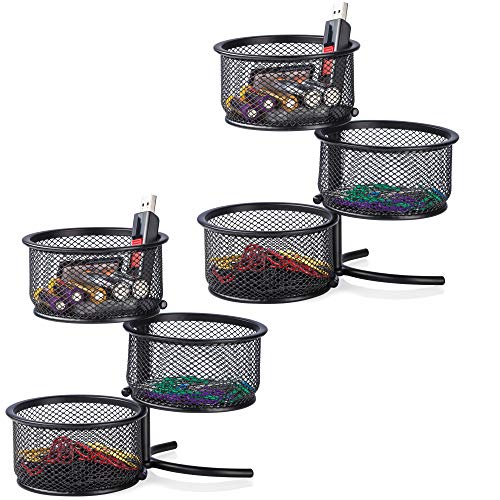 Desk Paper Clip Holder & Office Accessories Organizer - 3 Tier Mesh Swivel Tower Sorter, Black - 2 Pack