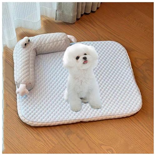 犬 ベッド ひんやり ハイエンド背もたれドッグベッド、枕付き、洗える 暑さ対策 アイスシルク生地 ペット カーペット 犬 マット 夏 犬ベッド夏 ペットベッド 犬 ベッド 夏,Blue-L