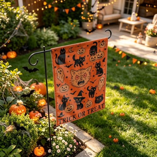 Black Cat Pumpkin Halloween Garden Flag 12x18 Inch Trick or Treat Yard Flag - image 4