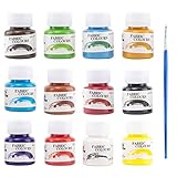 Waschfest Stofffarben, 12 Farbige Wasserfest Textilfarbe | 25 ml Pro Flasche | Stoffmalfarben Farben Textilgestaltung Farbe für Kinder Ideal für Kleidung Glas Holz Textil Stoff Leinwand