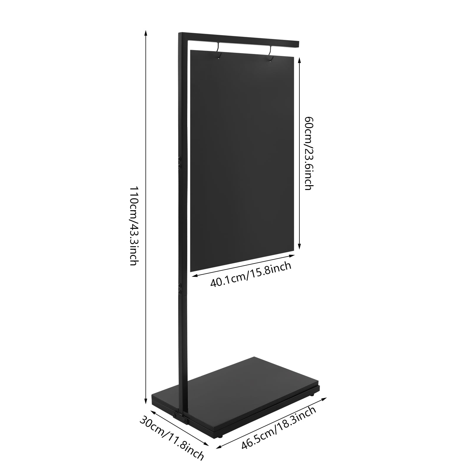 Pizarra expositora de doble cara, 60 x 40 cm, altura total 110 cm