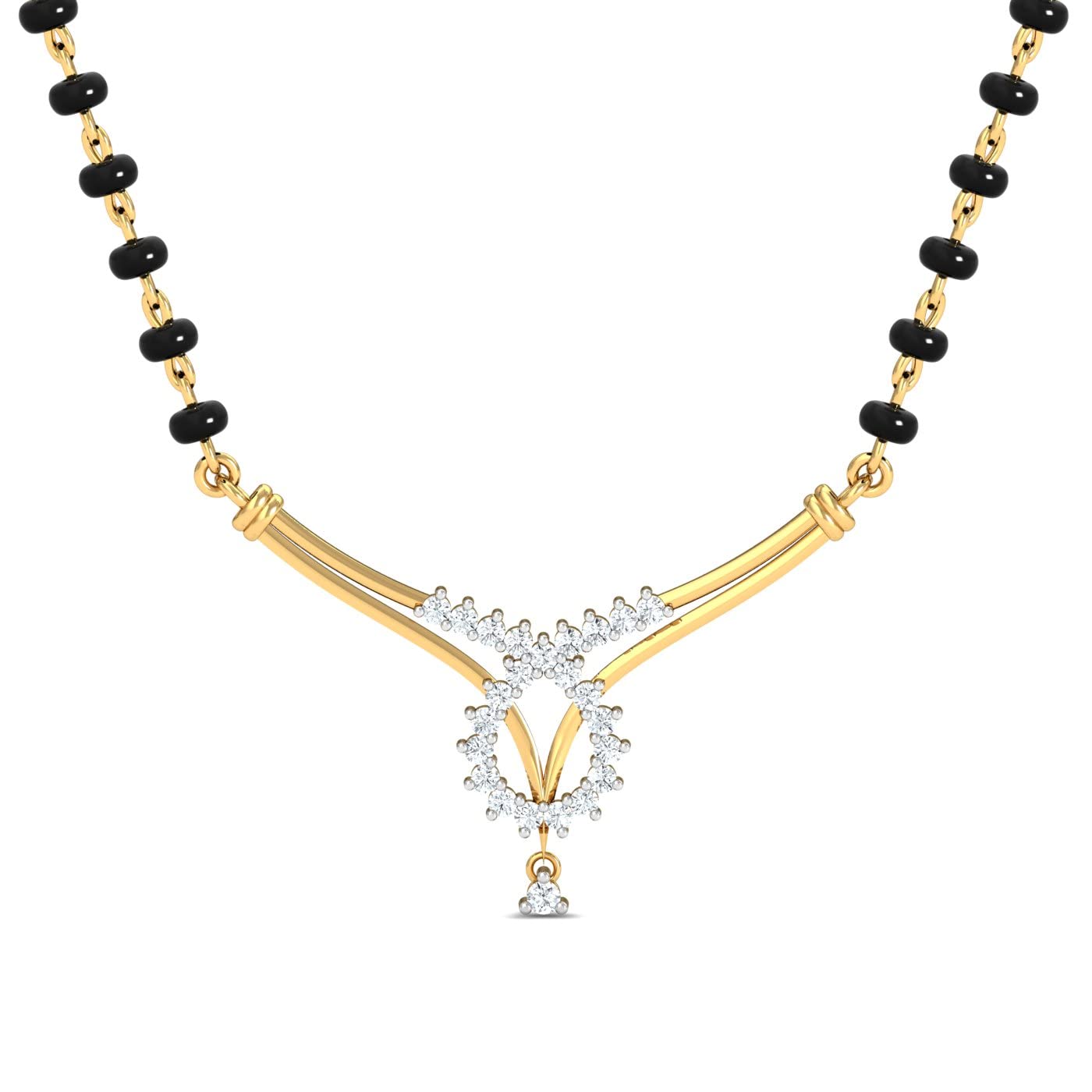 KuberBox 14K/18K Yellow Gold and Diamond Aanvi Mangalsutra Pendant for Women