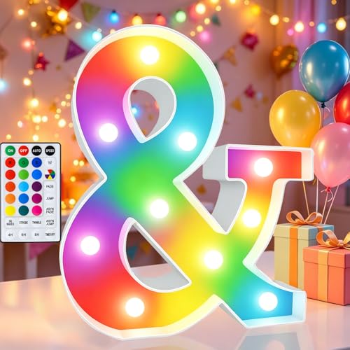 Image of LED Marquee Letter Lights, 18 Colors Changing Light Up Letters with Remote, RGB Alphabet Letters Sign for Girls Boys Gift Birthday Party Night Light Bedroom Wedding Christmas Decor-Colorful &