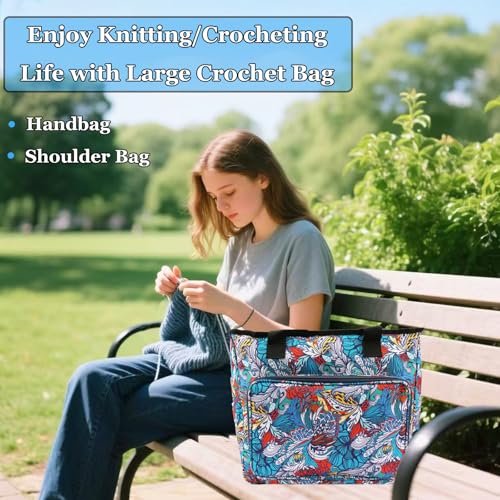 Image of Mdoker Knitting Bags and Totes Organizers Large Crochet Bag Lightweight Yarn Bags for Travel Yarn Storage Organizers for Crochet Hooks,Yarn,Knitting & Crochet Supplies(Retro)