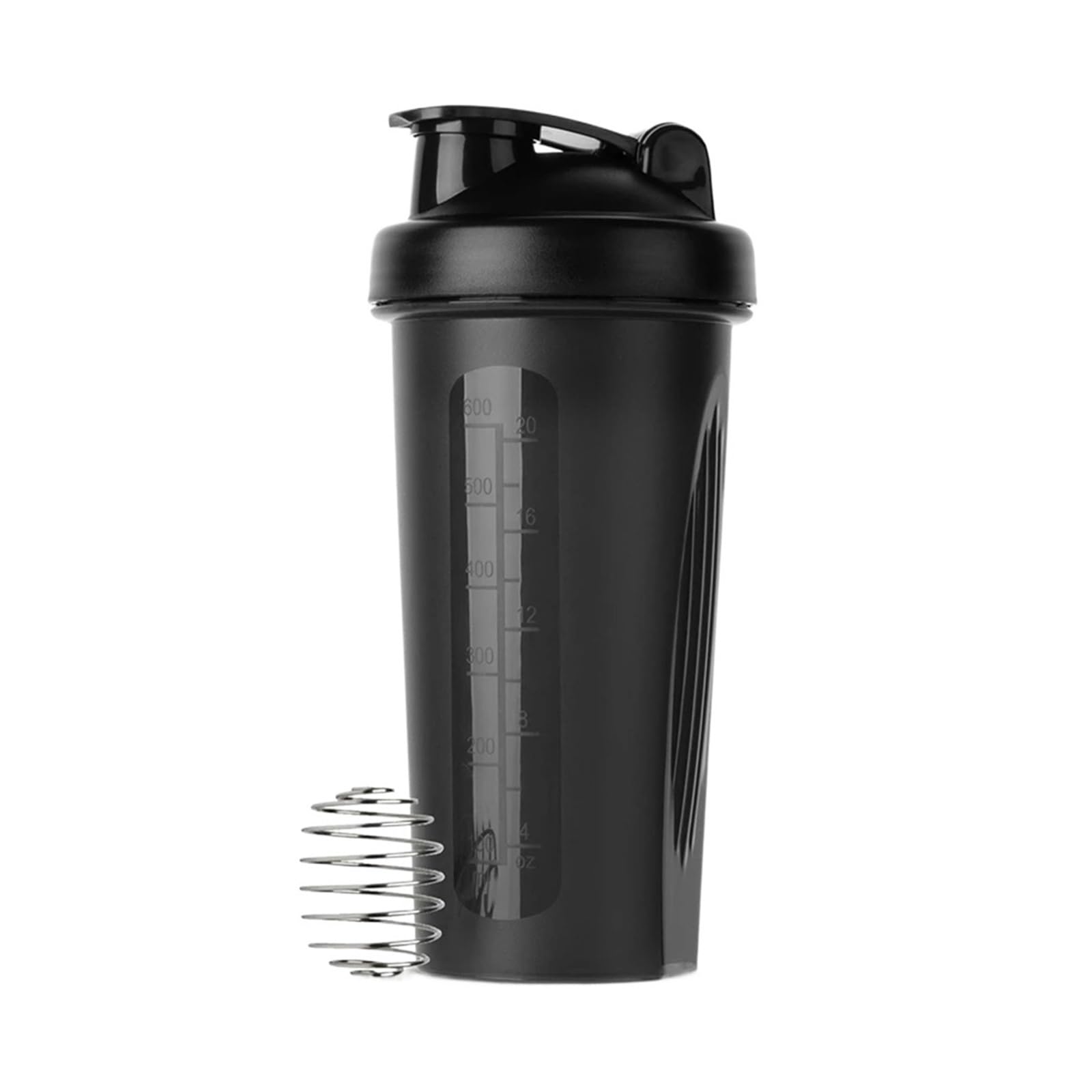 Tragbarer Protein-Shaker, 600 ml, Fitness-Flasche mit Drahtbesen, Ball für Enthusiasten, Sportler, perfekt für Outdoor-Fitness-Studio (schwarz)