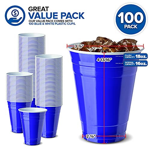 Stock Your Home Blue Plastic Cups Disposable, 16Oz (100 Count) Heavy-Duty, Large Party Cup Pack Bulk Pack For Drinking Punch, Soda, Wine, Beer, 4Th Of July, Halloween #TOP1