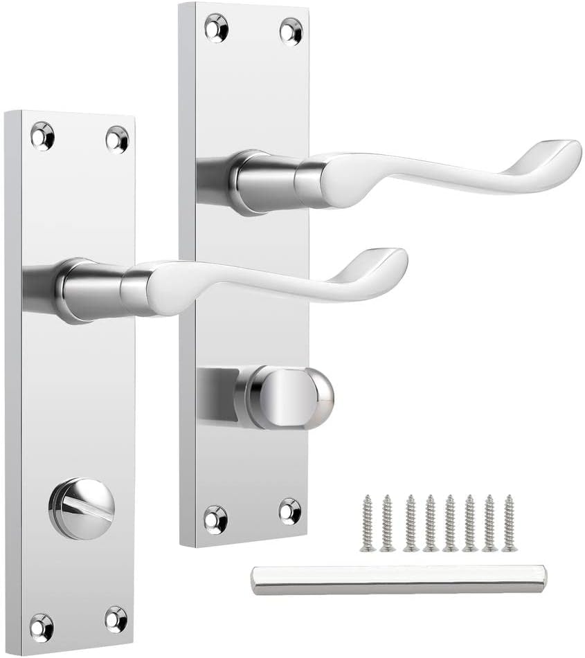 Probrico Chrome Door Handle With Privacy Lock for Bedroom and Bathroom ...