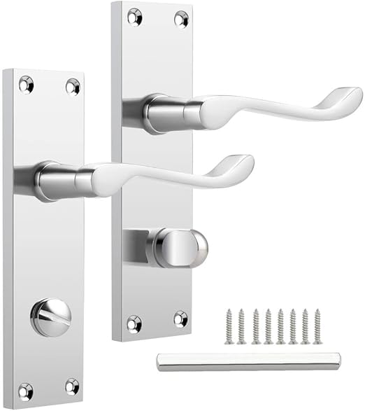 Probrico Chrome Door Handle With Privacy Lock for Bedroom and Bathroom (No Latch) : Amazon.co.uk ...