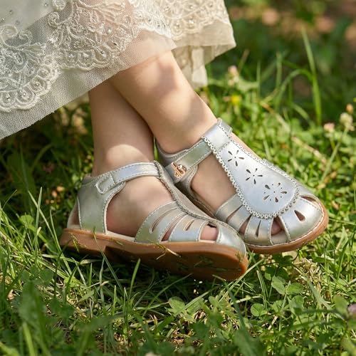 Image of THEE BRON Toddler Girls Closed-Toe Sandals Sweet Retro Cutout Summer Dress Shoes