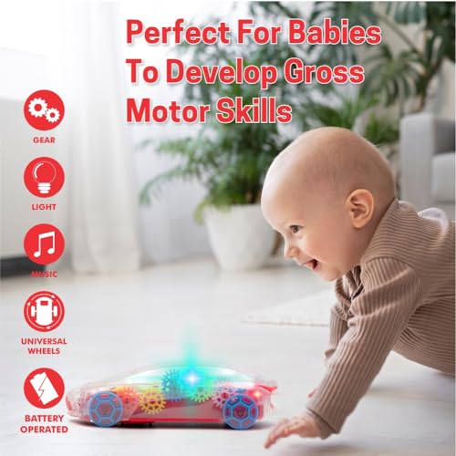 Image of ADITI TOYS Transparent Gear Car for Kids, Concept Gear Car with Music and Light Toy for Kids, 3D Concept Plastic Car with 360 Degree Rotation, Suitable for Kid Above 3 Years, BIS Approved (Red)
