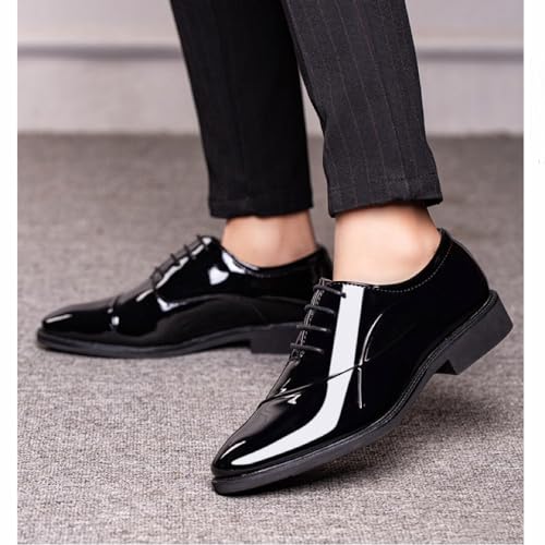 Men's Dress Shoes Classic Cap Toe Lace-up Oxfords Formal Faux Patent Leather Tuxedo Derby Shoes Black4