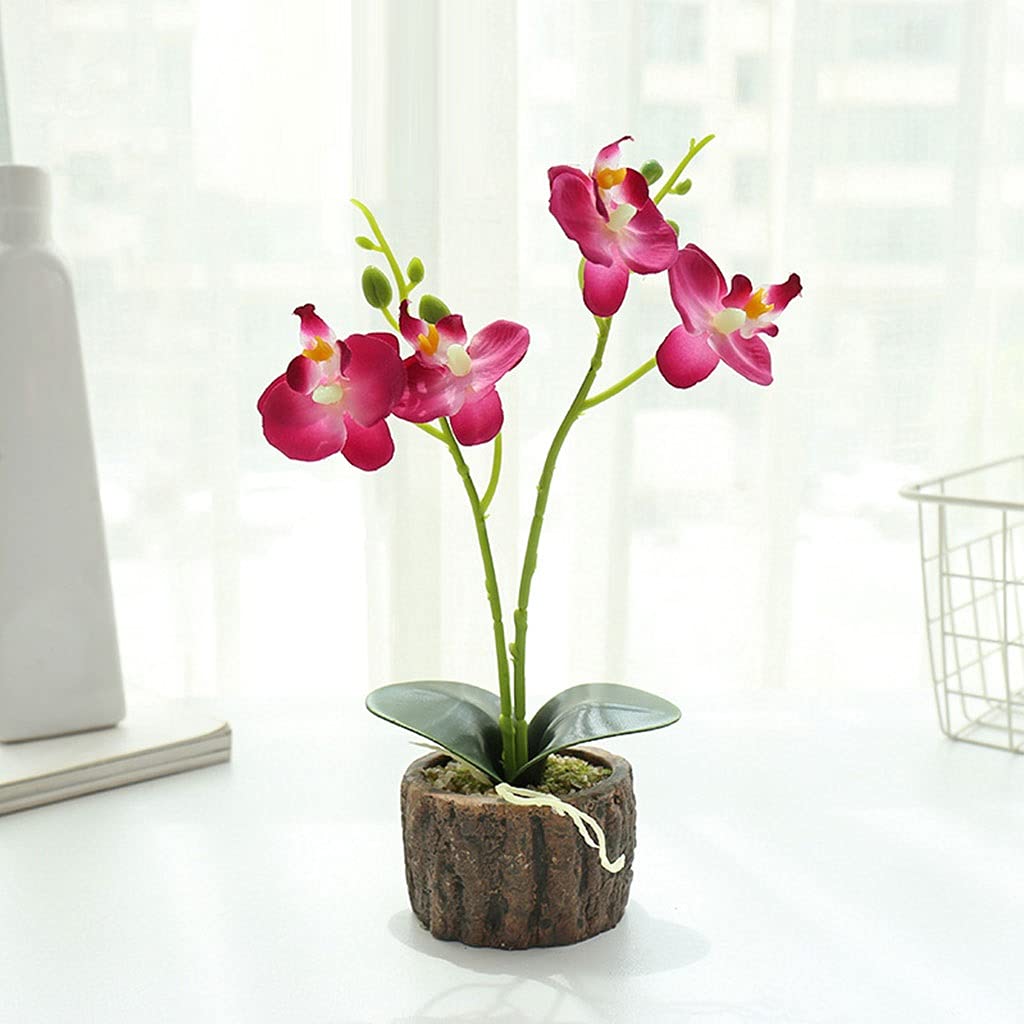 Sztuczne kwiaty doniczkowe, sztuczne kwiaty w jedwabnym wazonie, kompozycja kwiatowa Phalaenopsis i wazon do dekoracji domu i biura, wystrój domu, PI(fioletowy)