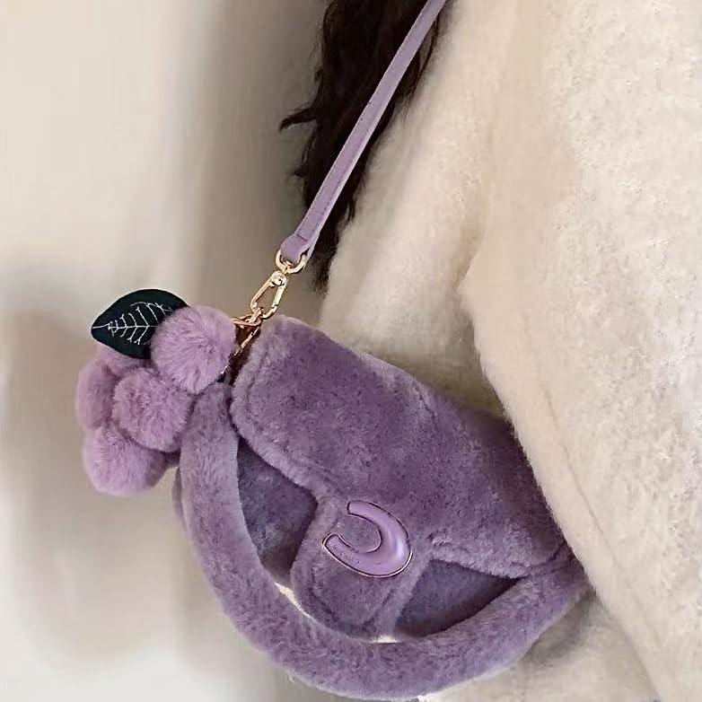 Plush Underarm Bag for Girls Purple Furry Purse Handbags for Women Faux Fur Y2K Fluffy Fuzzy Shoulder Bag for Autumn and Winter2