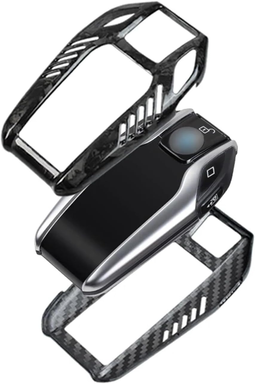 Carbon Fiber Key Fob Cover Compatible For BMW 5 6 GT 7 730Li 740 740Li 750Li 760Li I8 X3 X4 X5 X6 X7 Smart Display LCD Screen Protective(CUT FORGED BLACK)