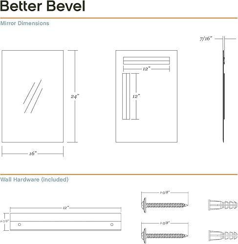 Miniatura 5 de Better - Espejo rectangular sin marco, espejo de pared de baño de 16 x 24 pulgadas con borde pulido de lápiz