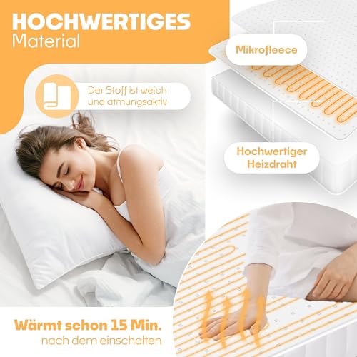 KESSER® Wärmeunterbett 150x80cm mit Abschaltautomatik Fernbedienung | Heizdecke mit 3 Temperaturstufen | Wärmebettunterlage fürs Bett Matratzenheizung | Wärmedecke aus weichem Vlies Heizkissen Weiß