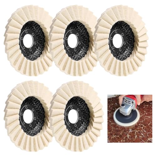 Lot de 5 disques de polissage, 125 mm x 22,2 mm, en feutre, pour meuleuse d'angle, flexible, brillant, en feutre de laine, pour le ponçage et le polissage de la...