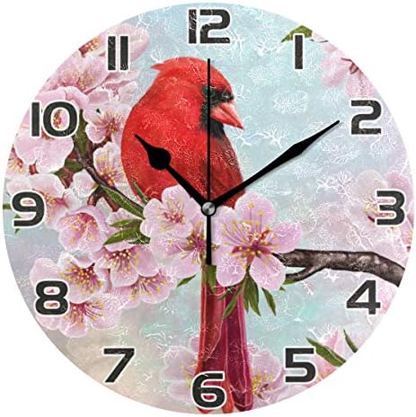 Mr.XZY Cardinal Bird Wall Clock, Rustic Vintage Non-ticking Silent Wall Clock Battery Operated for Home Décor