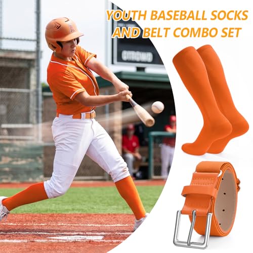 Image of XZQTIVE Baseball Softball Socks and Baseball Softball Belt Combo Set Knee-High Soccer Socks for Kids Youth Adult
