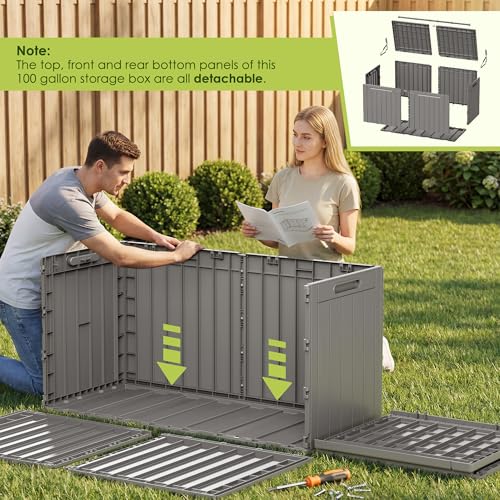 Image of Devoko 100 Gallon Outdoor Storage Box, Waterproof Deck Box Lockable