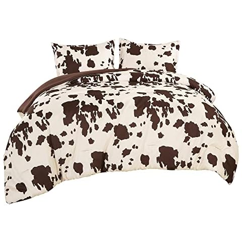 Linen Mart Southwestern Rustic Cowhide Soft Puffy Brushed Microfiber All Seasons Comforter Set - 3 Piece Set (King) Cover