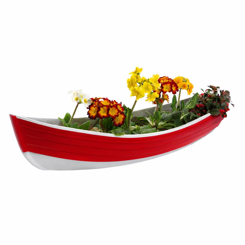 Callow Retail Red Nautical Blue Wall Planter – Fibreglass Hanging Cobble Boat Flower Pot Planter For Garden & Home Decor (Red)