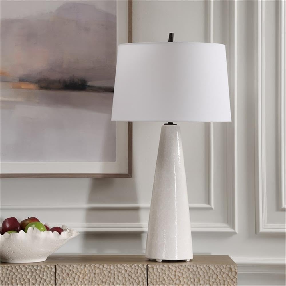 BOWERY HILL Modern Ceramic Table Lamp, Ivory Glaze Finish with Matte Black Accents, 35.75 in Height, Versatile Design for Living Room or Bedroom Decor