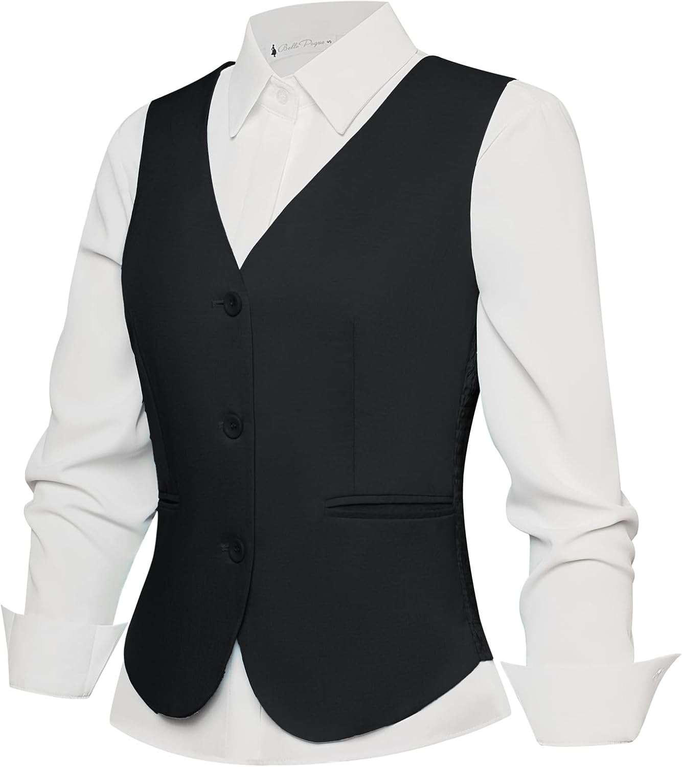 Belle Poque Women Suit Vest Button Down Dressy Vest Tops Waistcoat with Pockets