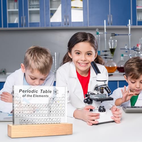Image of Dissyou Periodic Table with 83 Real Elements,Acrylic Periodic Table Chemical Elements with Wooden Stand,Gift for Students Science Lovers Kids