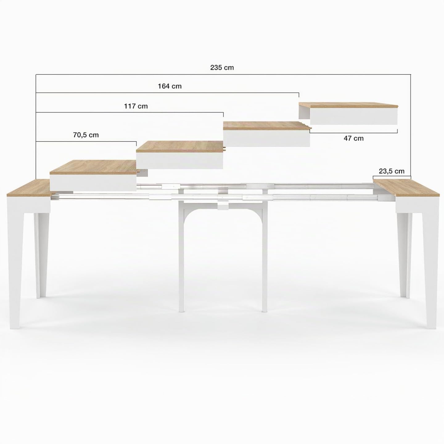 IDMarket - Consolle allungabile MICHEL, 10 posti, 235 cm, legno bianco e impiallacciato faggio