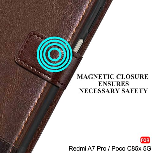 Image of TheGiftKart Flip Back Cover Case for Mi Redmi A7 Pro /Poco C85x 5G / C81 | Dual-Color Leather Finish | Inbuilt Stand & Pockets | Wallet Style Flip Back Cover Case (Faux Leather, Brown & Coffee)
